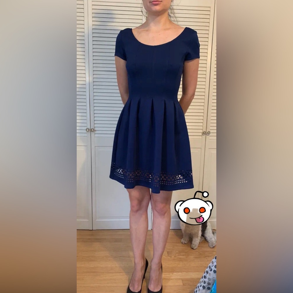 Elegant Navy Blue Dress with Lace Hem